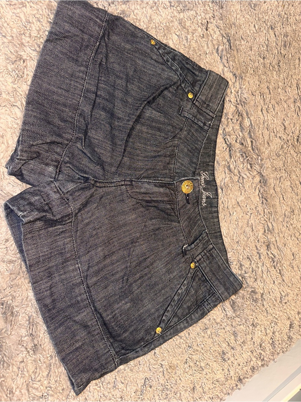 Guess Dark Gray Denim Women’s Jean Shorts with Gold-Tone Accents